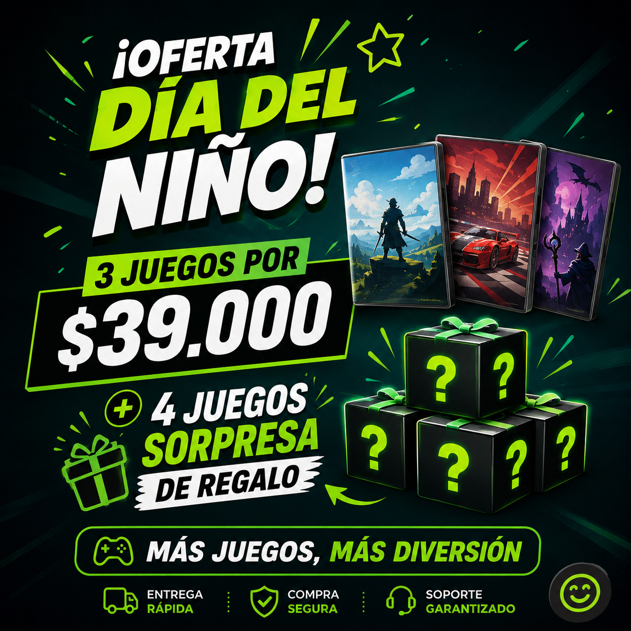 PROMOCION 3 JUEGOS POR $39.000 + 4 JUEGOS SORPRESA DE REGALO
